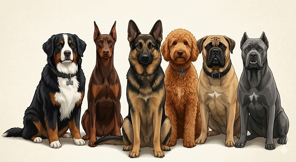 Barnaby and the larger dogs